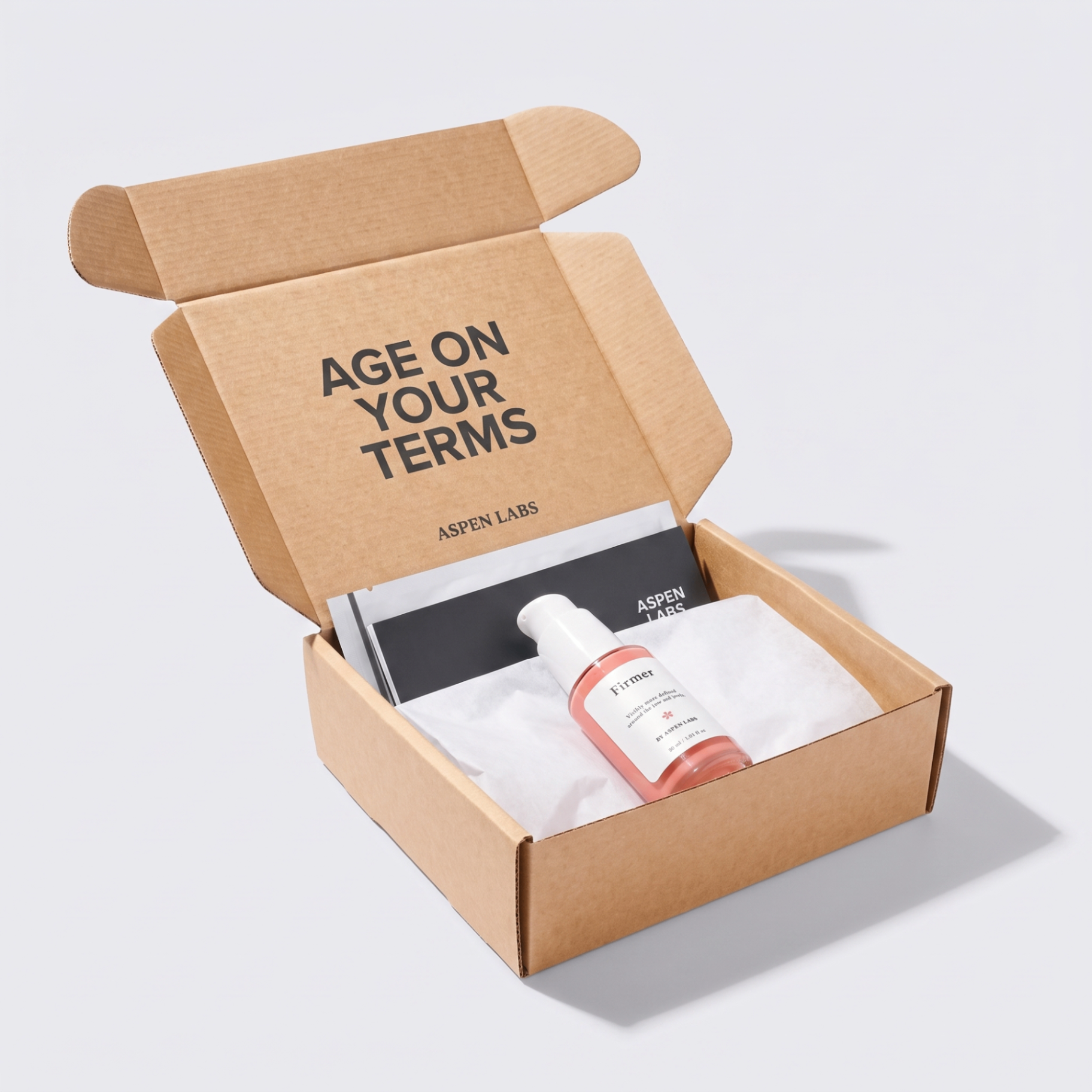 Firmer serum in Aspen Labs 'Age on your terms' packaging